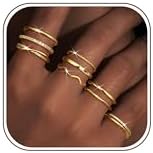 Tungary Gold Stackable Rings for Women Non Tarnish Open Adjustable Thin Thumb Silver Rings 14K Gold Plated Stacking Cubic Zirconia Knuckle Pinky Ring Set Dainty Statement Promise Wedding Band Ring