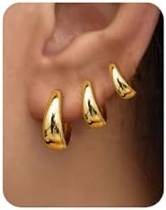 3Pairs Gold Hoop Earrings Set for Women Trendy Chunky Huggie Dainty Earring Jewelry for Women Teens