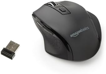 Amazon Basics Portable Wireless Computer Mouse, Ergonomic, 2.4 GHz Optical, DPI Adjustable, Easy to Use, Compatible With PC, Mac, Laptop, Black