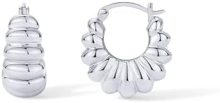 PAVOI 14K Gold Plated Ribbed Hoop Earrings for Women - Chunky Ridge Statement Earrings - Boho Puffy Croissant Huggie Hoops Trendy Gold Jewelry