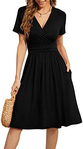 WEACZZY Women's Summer Short Sleeve Casual Dresses V-Neck Floral Party Dress with Pockets