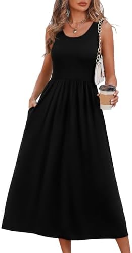 WIHOLL Summer Dresses for Women Flowy Casual Midi Dress Beach Vacation Sundresses with Pockets