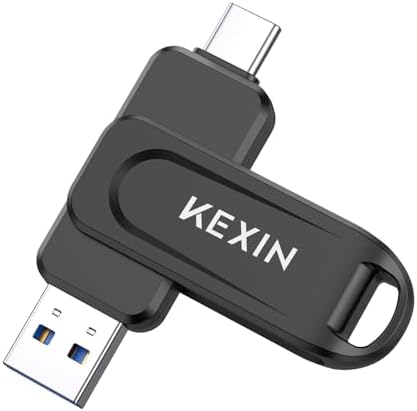 KEXIN Dual 64GB USB C Flash Drive 3.0 USB-A & Type-C Thumb Drive 100MB/s Swivel USB Drive 64GB Memory Stick for Smartphone Tablet iPhone 15/16 Car Game Console, Black