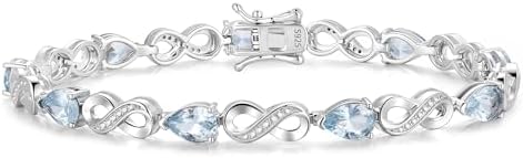 FANCIME Infinity Embrace Birthstone Tennis Bracelet for Women Infinity Design Sterling Silver Pear Shape Gemstone Jewelry Anniversary Birthday Mothers Day Gifts for Women Her Mom Wife, Chain Length 7.