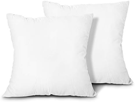EDOW Throw Pillow Inserts, Set of 2 Lightweight Down Alternative Polyester Pillow, Couch Cushion, Sham Stuffer, Machine Washable. (White, 18x18)