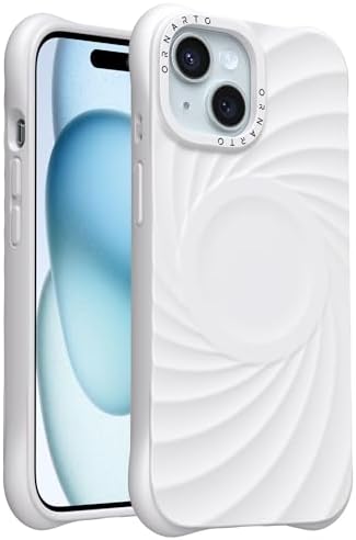 ORNARTO Vortuxe for iPhone 15 Case 6.1" | 2X MIL-STD Drop Protection | Compatible with MagSafe | Sleek Aesthetic Liquid Silicone Phone Cover - White
