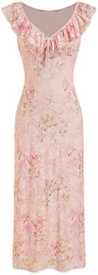 CIDER Women's Summer Floral Wedding Guest Dress Formal Ruffle Cocktail Dresses Cute V Neck Maxi Dress Elegant Outfits