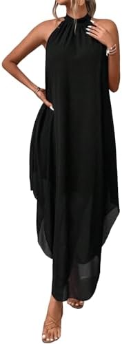 Verdusa Women's Formal Wedding Guest Dress Halter Flowy Chiffon Asymmetrical Long Summer Dress