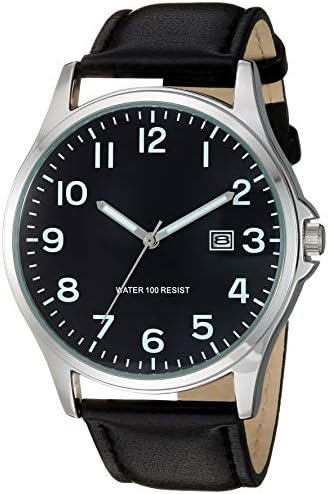 Amazon Essentials Men's Easy to Read 42mm Leather Band Analog Watch