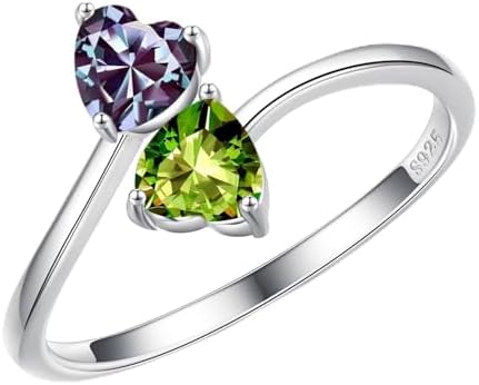 Iefil Adjustable Birthstone Rings for Women - 925 Sterling Silver Double Birthstone Rings, Anniversary & Birthday Gifts for Women, Personalized Jewelry Gifts for Wife, Mom, Girlfriend
