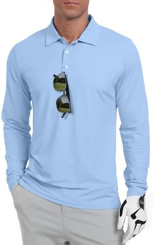 Askdeer Men's Golf Polo Shirts Long Sleeve UPF 50+ Performance Collar Shirts Lightweight Summer Casual Quick Dry Tee