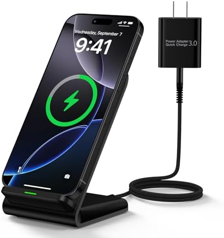 Samsung S26 S25 Wireless Charger Stand Wireless Phone Charger for Android Samsung Galaxy S25 Ultra S25 Edge S25 Plus S25FE S24FE S23 S22 S21 S20, Wireless Charging Station for iPhone 17 with Adapter