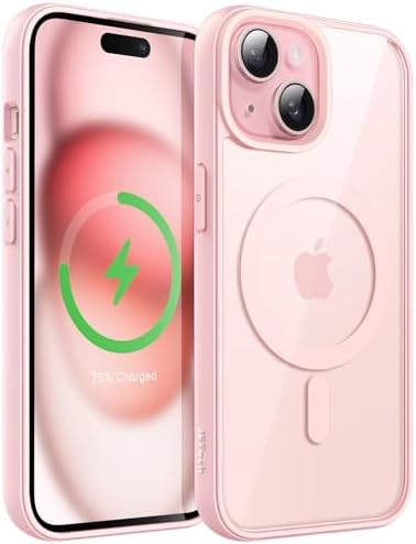 JETech Magnetic Case for iPhone 15 6.1-Inch Compatible with MagSafe, Shockproof Phone Bumper Cover, Solid Color Matte TPU Frame, Anti-Scratch Clear Back (Pink)