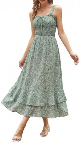 GRACE KARIN Women's 2026 Summer Floral Boho Dress Square Neck Strapped Swing A Line Sundress Beach Long Maxi Outfits