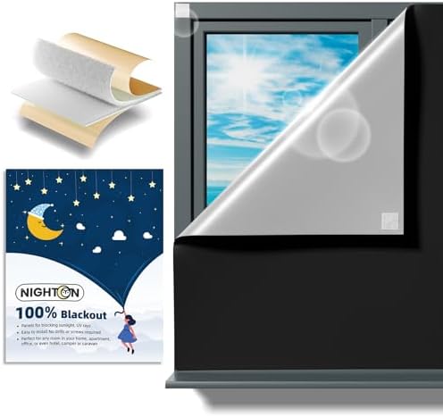 NIGHTON Portable Blackout Curtains 40"×59", Strong Hook and Loop Tape Strips with Adhesive, Cuttable Blackout Window Cover, 100% Black Out Material Blinds for Baby Nursery or Travel - Black