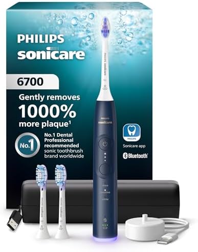 Philips Sonicare 6700 Series Electric Toothbrush - Next-Generation Sonicare Technology, Pressure Sensor, 9 Brushing Settings, SmarTimer, 21-Day Runtime, Travel Case, Navy Blue, HX7413/05
