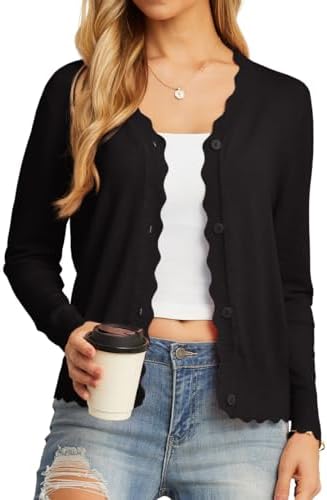 GRECERELLE Women's Long Sleeve V-Neck Button Down Cardigan Knit Shrugs Sweater