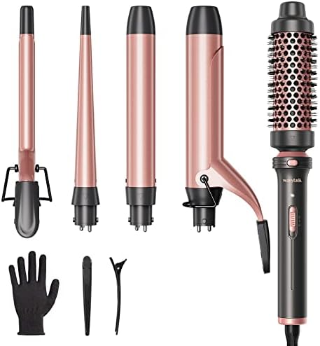 Wavytalk 5 in 1 Curling Iron Set with Curling Brush and 4 Interchangeable Ceramic Curling Wand (0.35"-1.25”), Wand Curling Iron Instant Heat Up, Dual Voltage Hair Curler