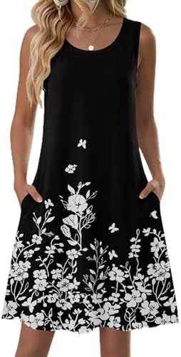 Zeagoo Summer Dresses for Women 2026 Sleeveless Casual Floral Tshirt Sundress with Pockets Loose Tank Beach Dress