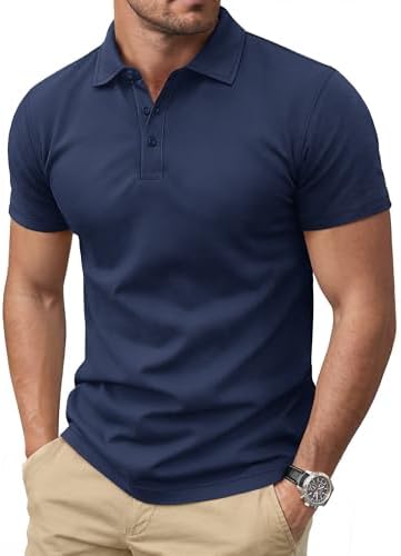 Cotrasen Men's Polo Shirts Short Sleeve Soft Cotton Pique T-Shirts 3 Buttons Classic Fit Casual Performance Golf Shirts
