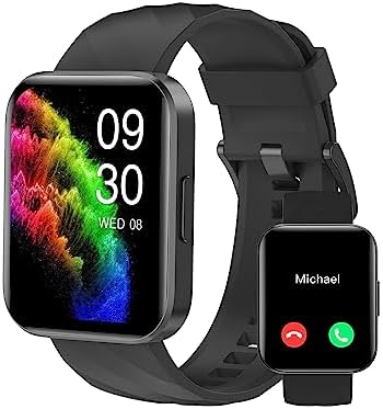 RUIMEN Smart Watches for Men Women (Answer/Make Calls) Compatible with iPhone/Android Phones, 1.85" HD Screen Fitness Tracker Heart Rate Monitor 100+ Sports Tracker Watch Waterproof (Black)
