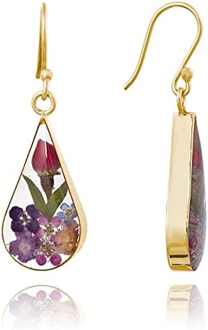 Amazon Essentials Sterling Silver Pressed Flower Teardrop Trendy Earrings
