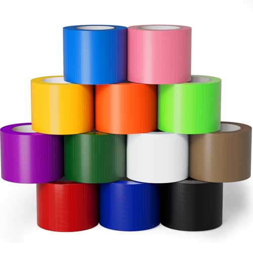 SWRT 12-Pack Rainbow Colored Duct Tape 10 Yards x 2 Inch Heavy Duty, Waterproof Color Duct Tape Tear by Hand, Strong Adhesion No Residue for DIY, Packing, Marking and Arts & Crafts
