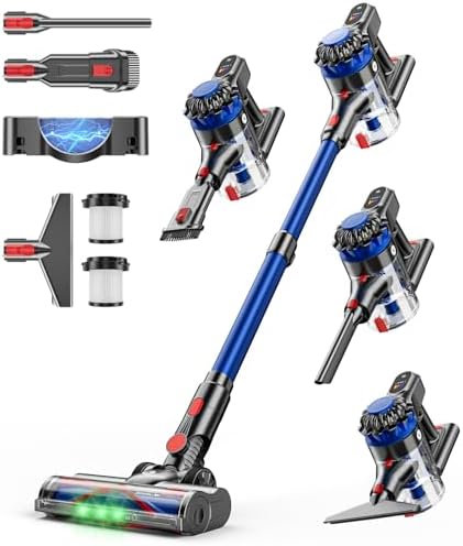 Cordless Vacuum Cleaner, 500W/40Kpa Vacuum Cleaners for Home, 60Mins Stick Vacuum with LED Display, Anti-Tangle & Wall Mount Charging, 8 in 1 Lightweight Vacuum for Hard Floors Carpet Pet Hair