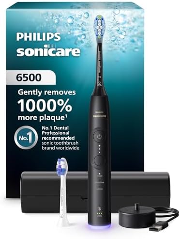 Philips Sonicare 6500 Series Electric Toothbrush - Next-Generation Sonicare Technology, Pressure Sensor, 9 Brushing Settings, SmarTimer, BrushPacer, 21-Day Runtime, Travel Case, Black, HX7411/08