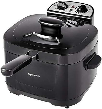 Amazon Basics 2.1-Qt (2.0L) Electric Deep Fryer with 8-Cup Oil Capacity, Adjustable Temperature Control, Timer, Easy Draining Removable Basket, Viewing Window, 1500W, Black