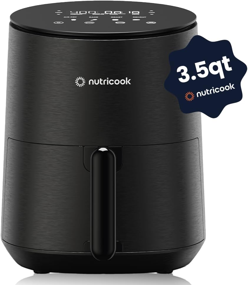 Nutricook Air Fryer \u2013 8 Preset Functions, Tempered Glass Control Panel, 3.5 Quart Compact Airfryer for Home and Kitchen, Quiet, Small, Non-Toxic, Black