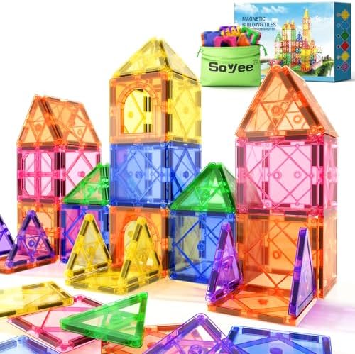 Soyee Magnetic Tiles Toddler Toys Magnetic Building Blocks for Kids Ages 3-12 STEM Educational Toys for Girls & Boys Sensory Toys for Kids with Autism Classroom Must Haves Outdoor Toys