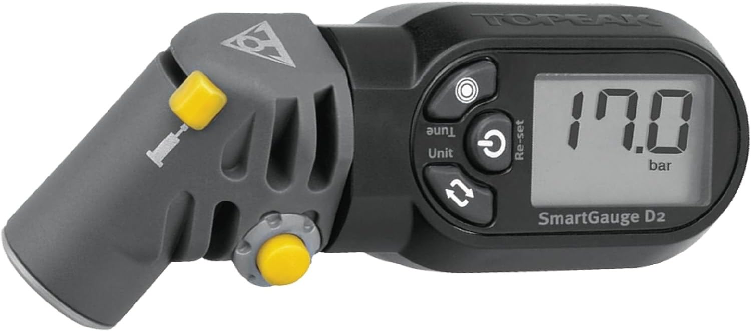 Topeak SmartGauge D2 Digital Tire Pressure Gauge \u2013 Presta\/Schrader Compatible, 250 Psi\/17 Bar, Precision Air Pressure Reader with LCD Display for Bikes, Motorcycles &amp; Sports Equipment