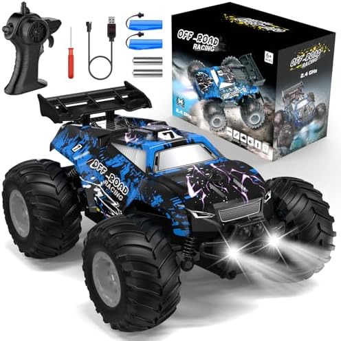 Remote Control Car, All-Terrain Remote Control Truck for Boys, Rechargeable Rc Truck with LED, 1:20, 10KM/H, 2 Motors, 2.4GHZ, Speed Friendly, Sturdy, Rc Cars for Christmas, Kids, Beginner