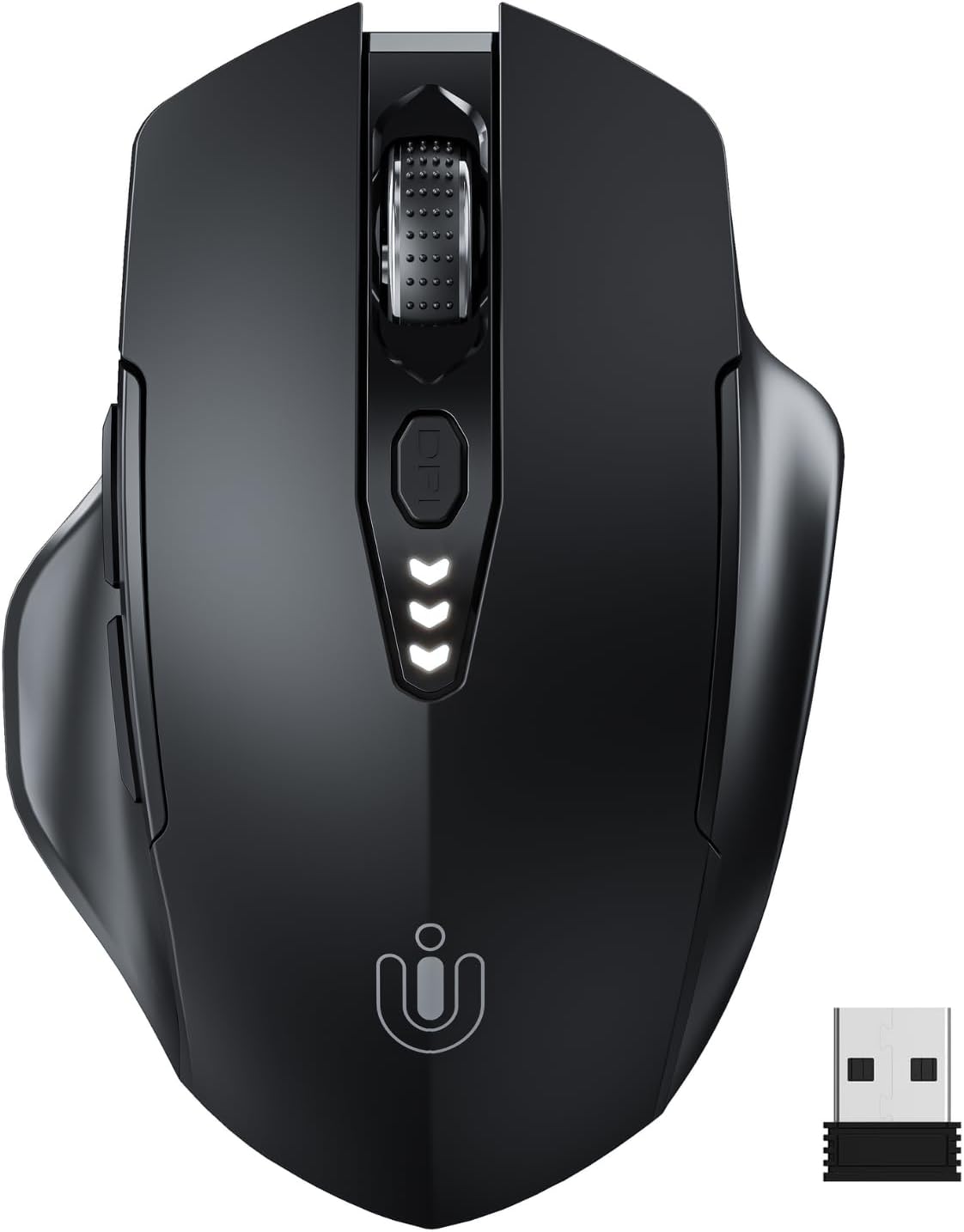 Uineer Wireless Mouse,Upgraded 2.4GHz Rechargeable (Battery Level Visible) Ergonomic Computer Mouse,4 Levels DPI, Wireless Mice for Laptop Computer(Matte Black)
