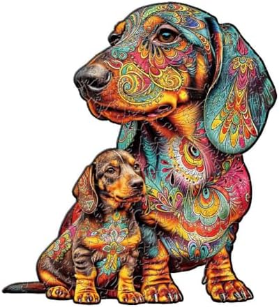 Wooden Puzzle for Adult, Dachshund Weiner Dog Wooden Jigsaw Adult Puzzle, Unique Animal Puzzle, Creative Gift for Family Friend Birthday Dog Wood Puzzle 150 Pieces Large 5 Hours to Complete