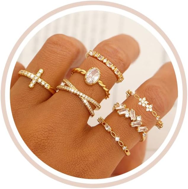 TOSGMY Gold Silver Rings For Women Non Tarnish Gold Plated Stackable Rings Wedding Engagement Bands Dainty 14K Gold Ring Simple Trendy Cubic Zirconia Thumb Stacking Ring Pack Size 4-11