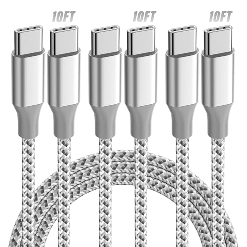 KYEHD USB C Cable，3 Pack 10FT 60W Fast Charging USB C to USB C Cable, Durable Type C Charger Cable for iPhone 17/16/15/iPad MacBook CarPlay and More-Grey White