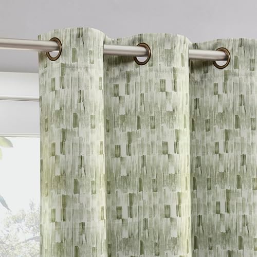 Sun Zero Vernon 2-Pack Monochrome Brushstrokes Magnetic Closure 100% Total Blackout Grommet Curtain Panel Pair, Olive Green, 40" W x 84" L (2 Panels)