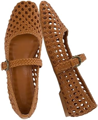 CUSHIONAIRE Weston Hand Woven Mary Jane Flats for Women, Comfortable Dressy Ballet Flats with Braided Adjustable Buckle and Memory Foam Cushioning