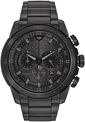 Citizen Men's Eco-Drive Weekender Ecosphere Chronograph Watch in Black IP Stainless Steel, Black Dial (Model: CA4184-81E)
