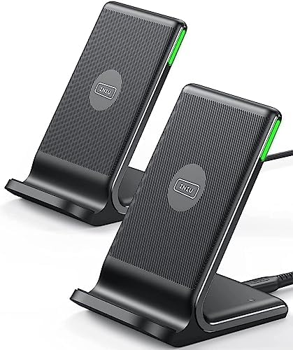 INIU Wireless Charger, [2-Pack] 15W Fast Wireless Charging Stand with Sleep-Friendly Adaptive Light Compatible with iPhone 17 16 15 14 13 12 Pro Max Plus Samsung Galaxy S22 S21 Note 20 etc