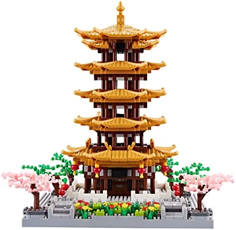 JXRLMB Chinese Ancient Famous Architecture Micro Building Blocks Set for Adults Yellow Crane Tower with Sakura Tree Cherry Plants, Toys for Kids Age of 14+ 2200 pcs