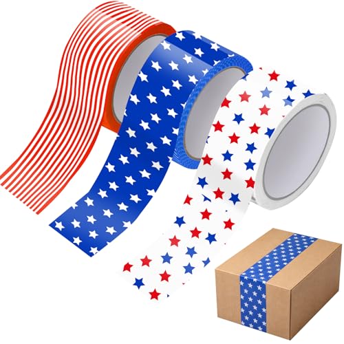 Marspark 3 Rolls Packaging Tape 50 Yard x 2 Inch Decorative Printed Duct Wrapping Tape for DIY Crafts Scrapbooking Crafting Boxes Decorations(Independence Day)