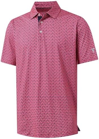 M MAELREG Mens Golf Shirt Short Sleeve Dry Fit Print Moisture Wicking Performance Patterns Collared Polo Shirt