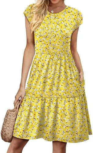WIHOLL Summer Dresses for Women 2026 Cap Sleeve Casual Sundresses Floral Tiered Swing Fashion Beach Vacation Dress
