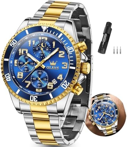 OLEVS Watches Men Waterproof Luxury Big Face Mens Watch Stainless Steel Day Date Quartz Analog Dress Watches for Men Luminous Reloj para Hombres (Green/Blue/Black/Gold)