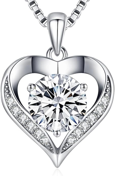 Moissanite Necklace for Women, 1-3 Carat Heart Pendant Engraved I LOVE YOU, Birthday Gifts for Women Girlfriend, Anniversary Present for Wife, Jewelry Gifts for Valentine's Day
