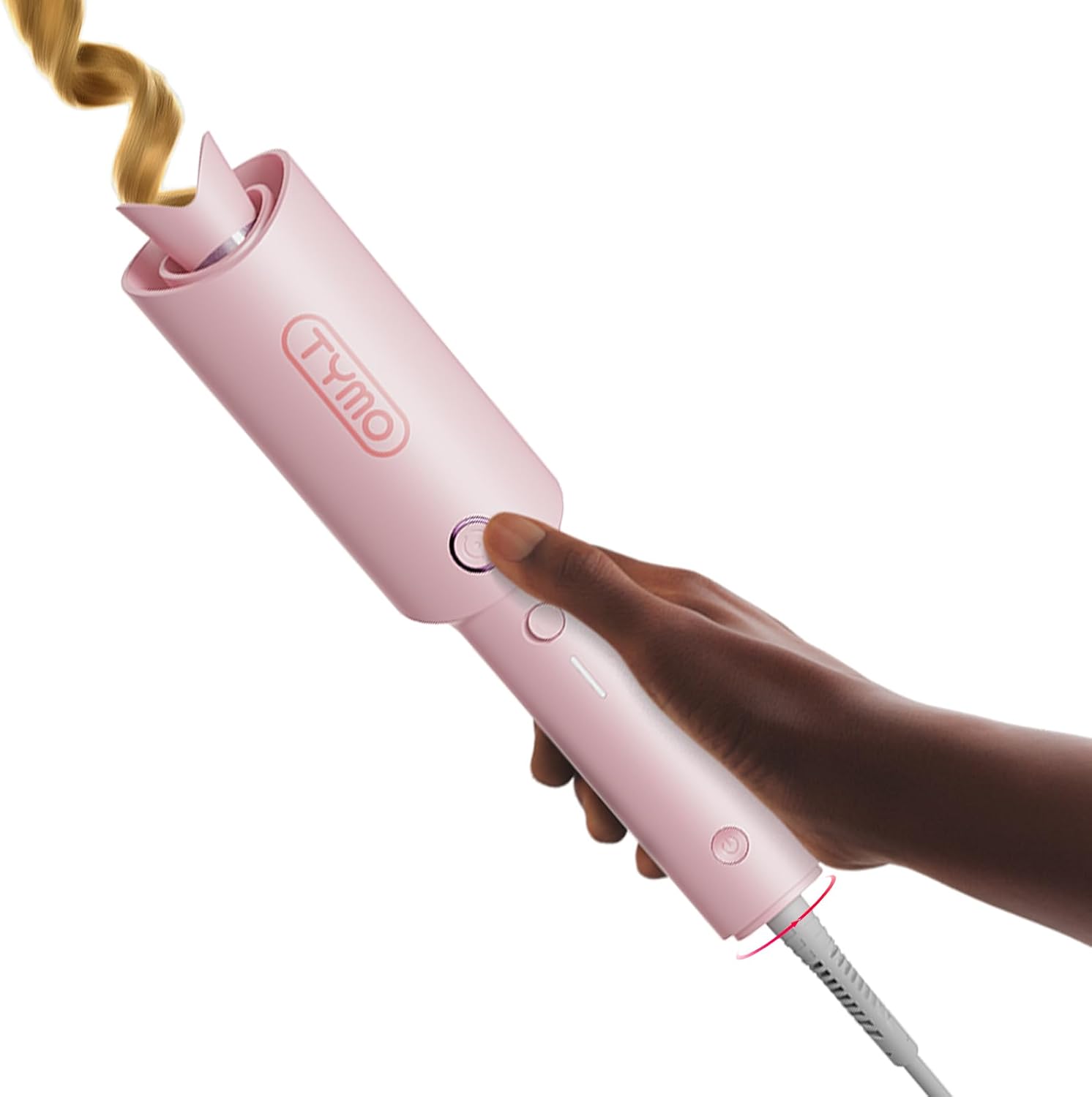 TYMO Automatic Rotating Curling Iron - TYMO CURLPRO Beach Waves Curling Wand, Portable Hair Curler, 500 Million Ionic, Dual Voltage &amp; Lightweight for Travel, Ceramic Coating, 1 Inch, Pink