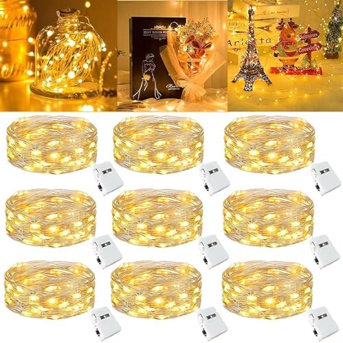 Niumowa LED Fairy Lights Battery -9 Pack 2M/20 LEDs Mini Fairy Lights with Battery,LED Lighting Battery Operated Decoration for Bottle,Christmas Tree Wedding Balcony Party Decoration